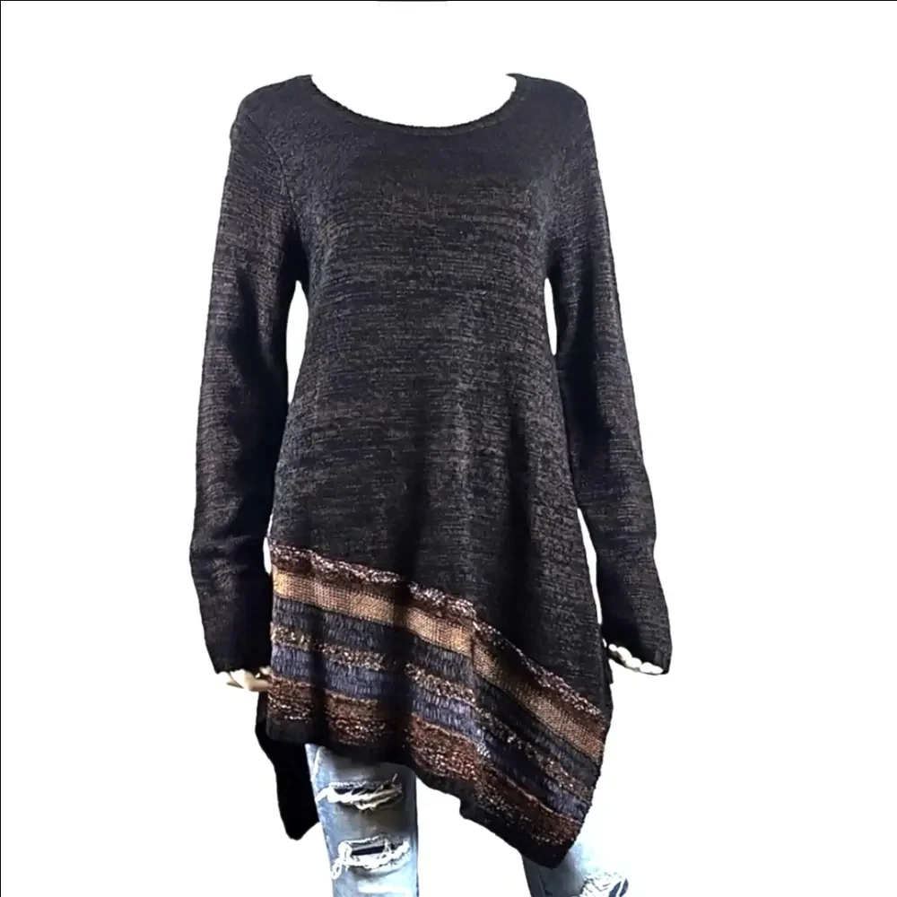 NWT Soft Surroundings Raku Brown & Black Marled Knit Asymmetric Tunic Sweater